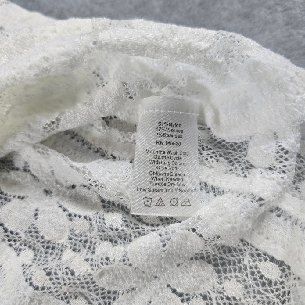 ATTITUDES by Renee White Lace Sheer Bell Sleeve Tunic Top Women's Size L whimsy - Picture 10 of 13